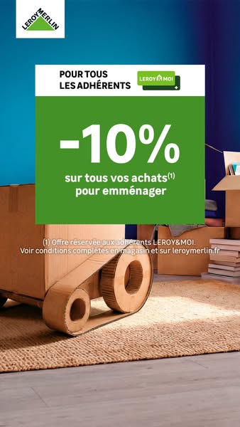 This image ad for LEROY&MOI offers a 10% discount for members on purchases related to moving. The ad features a card