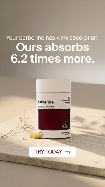 This ad compares the absorption rate of the advertiser's berberine supplement with that of competitors, emphasizing 