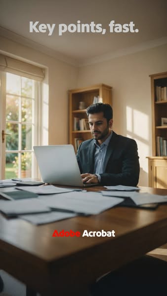 The ad is for Adobe Acrobat, which allows users to work with PDFs quickly and efficiently. The ad demonstrates a busines