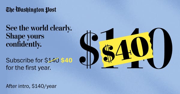 This image ad for The Washington Post promotes a discounted subscription rate for the first year, framed with motivation