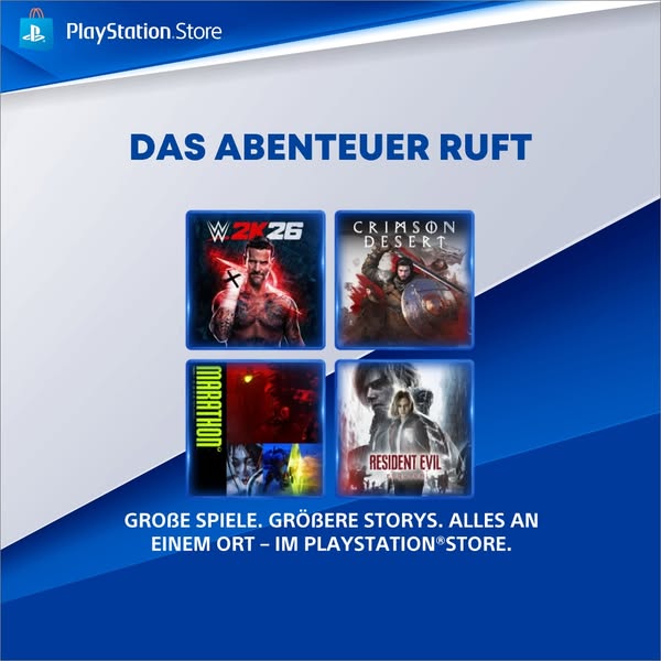 The ad features four game covers from the Playstation Store, promoting the variety of games and stories available on the