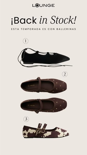 This image ad showcases three different styles of ballet flats. The ad informs the viewer that the featured product is b