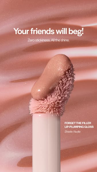This ad for lip-plumping gloss presents the brand as a solution to achieving fuller lips without fillers. It emphasizes 