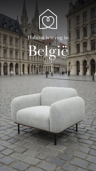 This ad features a photo of a Habitat armchair on a stone pavement, with a blurred cityscape in the background. The ad h