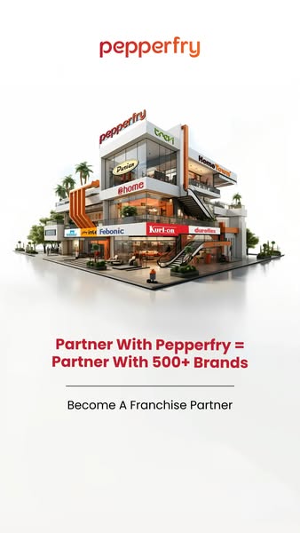 This image ad promotes a franchise opportunity with Pepperfry, highlighting the brand's partnership with over 500 ot
