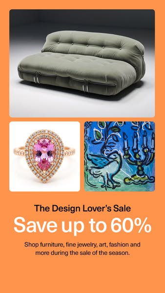 This ad showcases a collection of diverse products, including furniture, fine jewelry, art, and fashion. It promotes a s