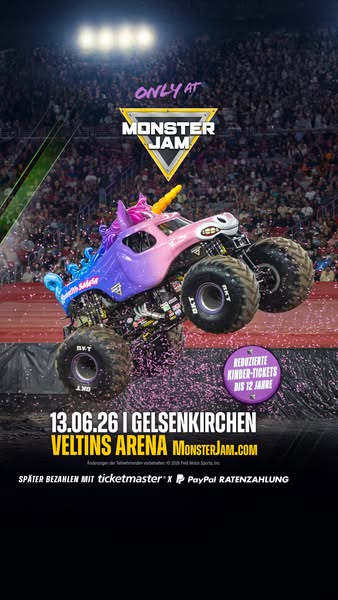 This image ad promotes the Monster Jam event in Gelsenkirchen on June 13, 2026. The ad features a monster truck stylized