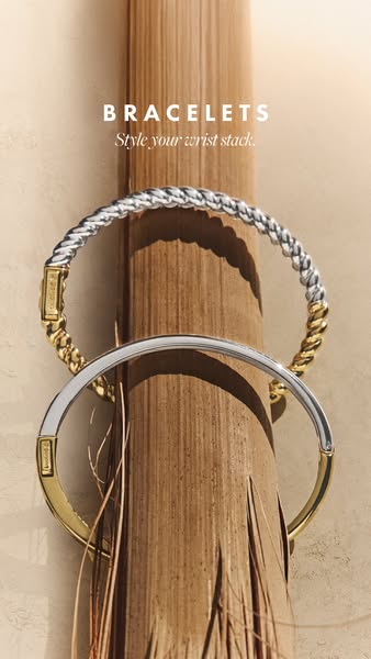 An image ad showcasing two bracelets styled against a bamboo post.