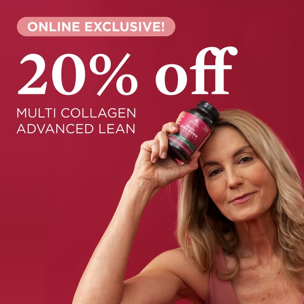 This image ad for Multi Collagen Advanced Lean positions the product as an online exclusive and offers a 20% discount. I
