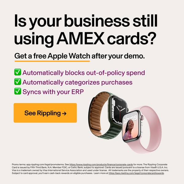 This ad aims to attract businesses that are currently using AMEX cards. It suggests Rippling as a better alternative by