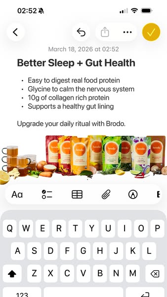 This ad is a screenshot of a note that provides information about Brodo protein. It lists features such as easy digestio
