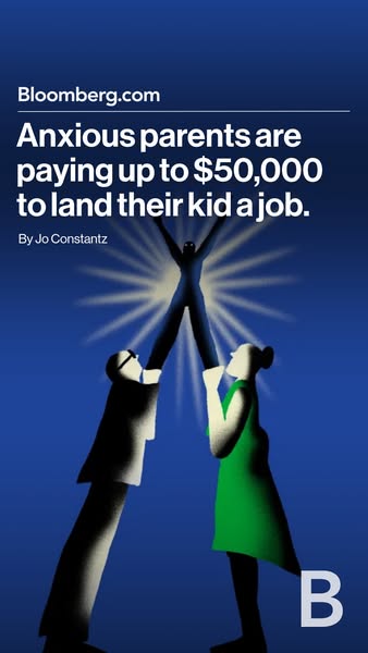 This ad presents an illustration accompanying a Bloomberg article about parents paying significant sums to help their ch