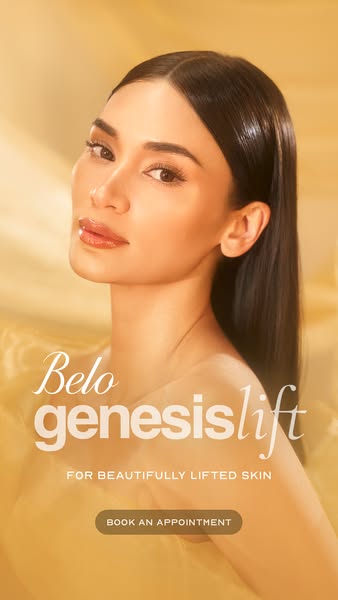 This ad promotes the Belo Genesis Lift service by featuring a model with golden lighting and simple text in order to pro