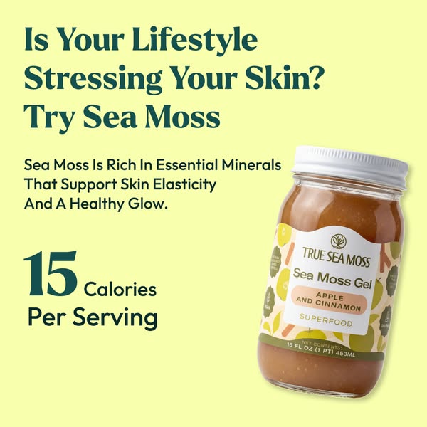 This ad image features the True Sea Moss brand that sells Sea Moss Gel. The ad asks, "Is Your Lifestyle Stressing Y