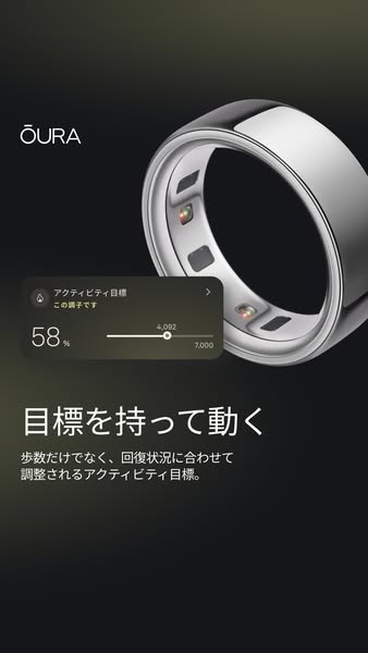 This ad for the Ōura ring shows the ring and it's capabilities for monitoring activity goals.