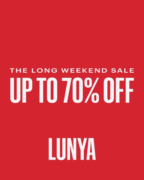 This ad promotes a long weekend sale with up to 70% off at Lunya.