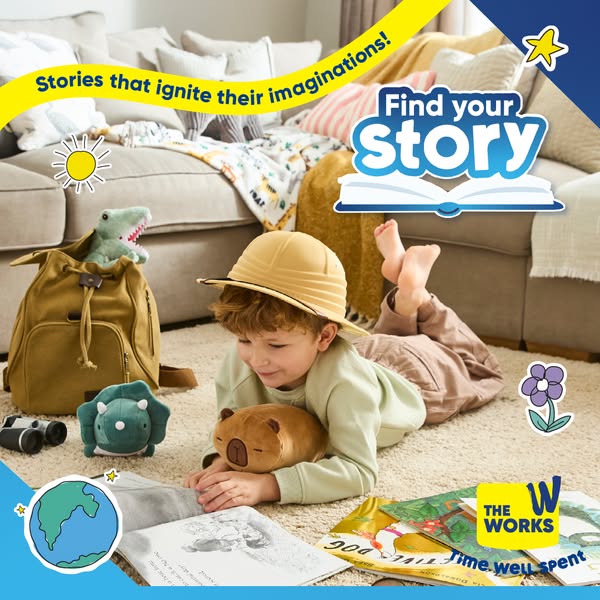 This ad is for 'The Works', an online retailer that offers books, toys, gifts, and arts & crafts. The ad fea