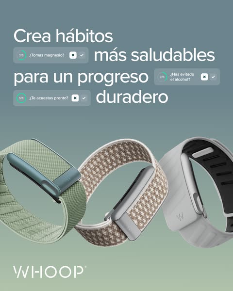 The ad for Whoop health tracker promotes habit creation by showing a checklist for daily health and wellness activities.