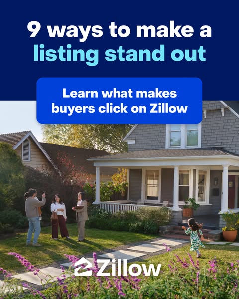 This ad promotes Zillow by listing '9 ways to make a listing stand out' and prompts the user to 'Learn what 