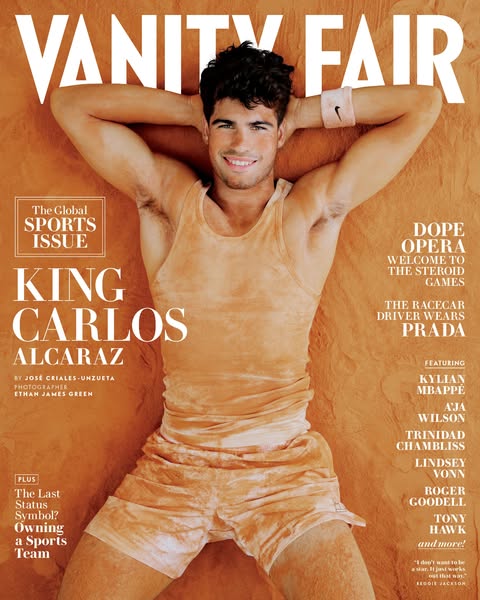This ad is a Vanity Fair magazine cover featuring tennis player Carlos Alcaraz. The cover includes text about sports-rel