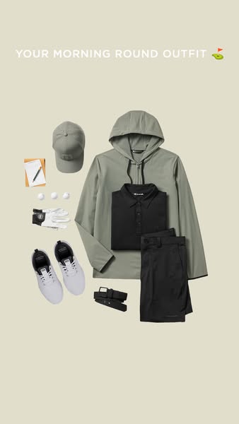 This Meta ad showcases a range of golfing apparel and accessories, presenting a complete outfit for a morning round of g