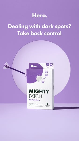 This image ad for Hero Mighty Patch aims to capture attention with simple ad copy about dark spots and the product's