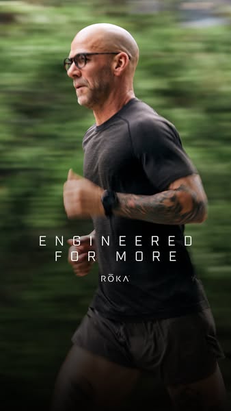 Image ad featuring a man running outdoors to advertise athletic apparel.