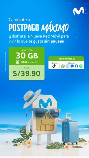 The ad promotes Movistar's Postpago Maximo mobile plan, emphasizing data and access to unlimited apps. It targets us