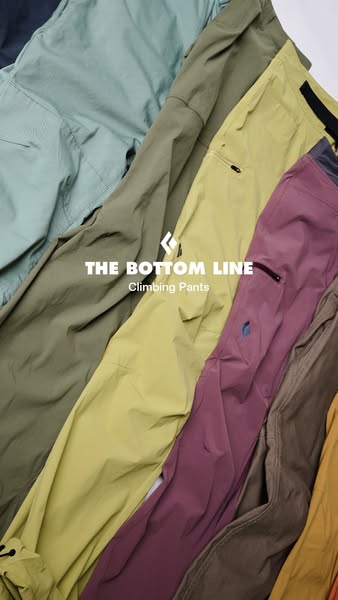 This ad showcases a variety of climbing pants from Black Diamond in different colors. The pants are arranged to fill the