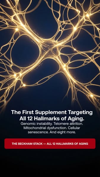 This ad promotes a supplement by suggesting that it targets all 12 hallmarks of aging.