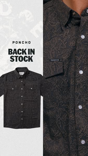An image promoting the restock of a shirt from the brand Poncho.