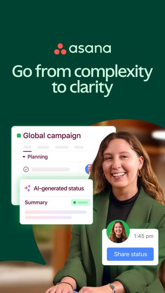 The image ad promotes Asana, a work management platform designed to bring clarity to complex projects. The ad features a