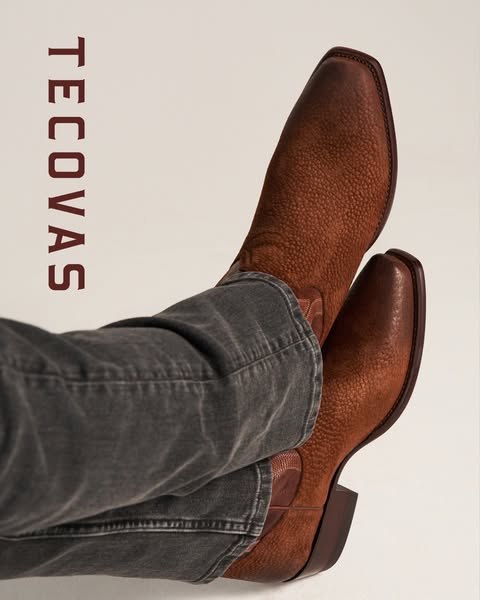 This ad showcases a pair of Tecovas cowboy boots. The ad features a simple background and focuses on the product.