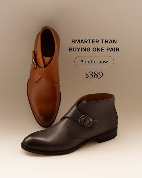This ad showcases two different colors of men's dress shoes and encourages viewers to bundle and save.