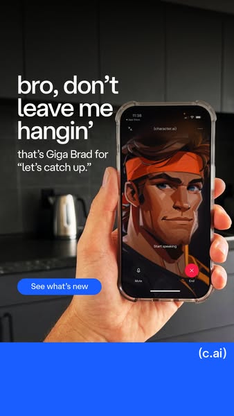This ad shows someone having a conversation with a character using the c.ai app.