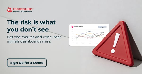 This image ad for Hootsuite positions the software as a solution to the problem of unseen risks in the market. The ad us