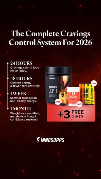 This ad promotes Inno Supps cravings control system for 2026 with a list of the key features of the supplements included