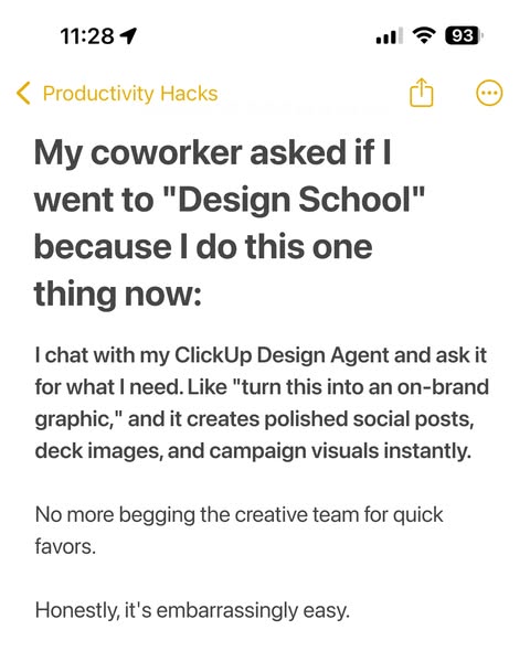 The ad showcases a screenshot of a note, resembling an iPhone's Notes app, where an individual shares their experien