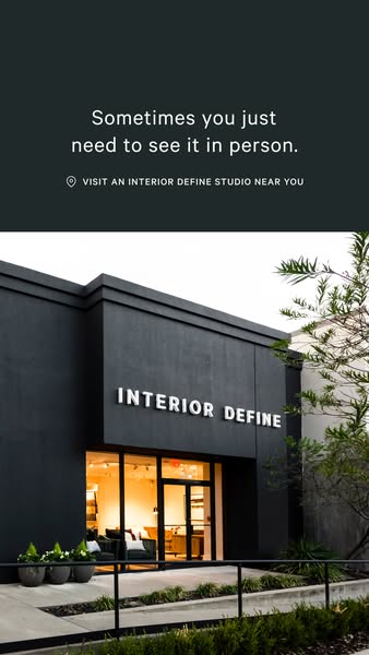 This image ad for Interior Define encourages viewers to visit a studio in person.