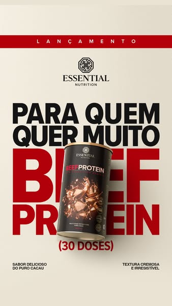 This image ad promotes Essential Nutrition's Beef Protein powder. It emphasizes the product is for those who want a 