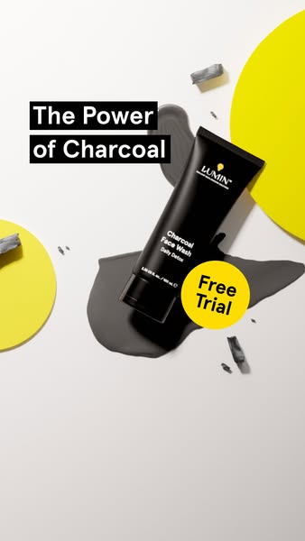 This ad promotes Lumin's Charcoal Face Wash, highlighting its detoxifying properties and offering a free trial.