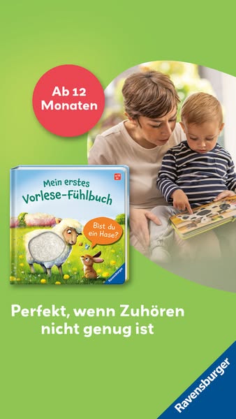 This ad features a mother and child reading a "Vorlese-Fühlbuch" (read-aloud feel book), suggesting it's a