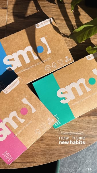 An in-feed image ad promoting Smol cleaning products, including laundry and dishwasher capsules. The ad is designed to a