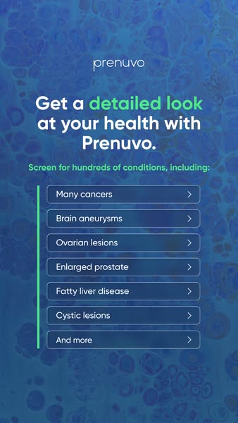 Prenuvo is a health brand that provides detailed health screening services, as shown in this image ad. The ad visually p