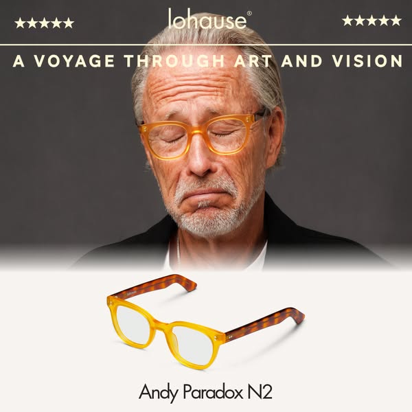 This ad features a close-up of a man wearing Lohause glasses, and below him a floating set of the glasses against a whit
