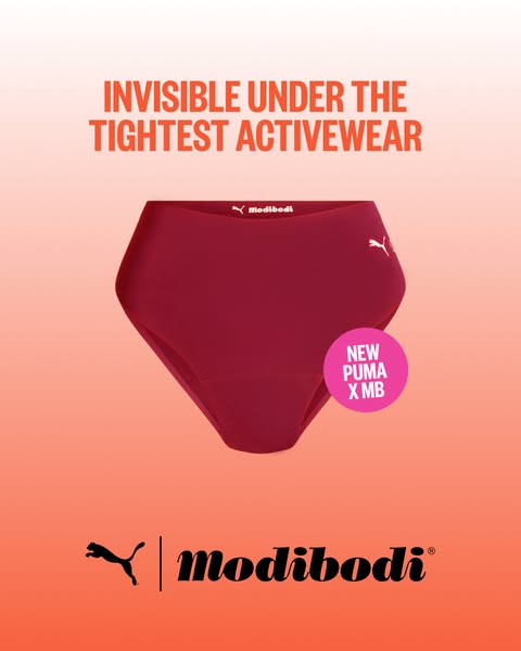 This image ad promotes Modibodi's period underwear, highlighting its collaboration with Puma. The ad emphasizes the 