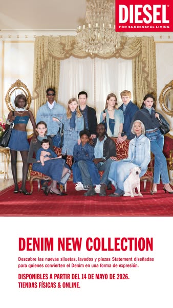 This ad showcases Diesel's new denim collection, which will be available for purchase in stores and online starting