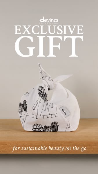This ad promotes Davines as a sustainable brand and offers an exclusive gift.