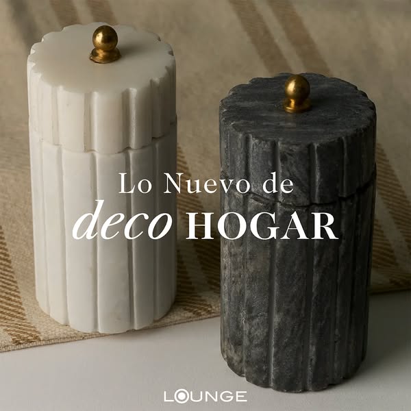 This image ad showcases two decorative jars from Lounge. The jars are styled to emphasize their textures and design, cat