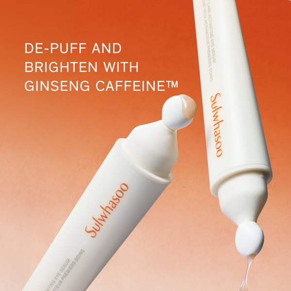 This image ad promotes Sulwhasoo's eye serum, emphasizing its de-puffing and brightening effects through ginseng and